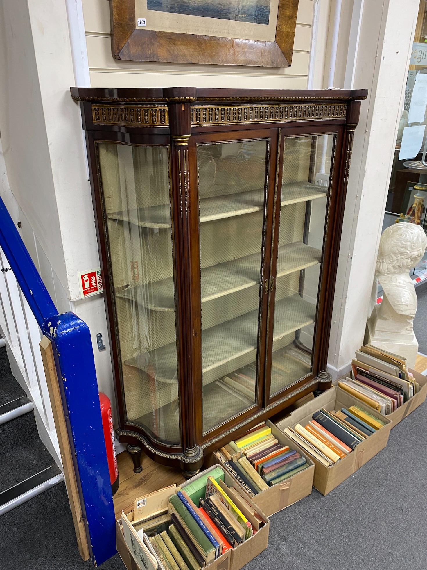 An early 20th century Louis XVI style mahogany and gilt metal mounted vitrine, width 119cm, height 157cm